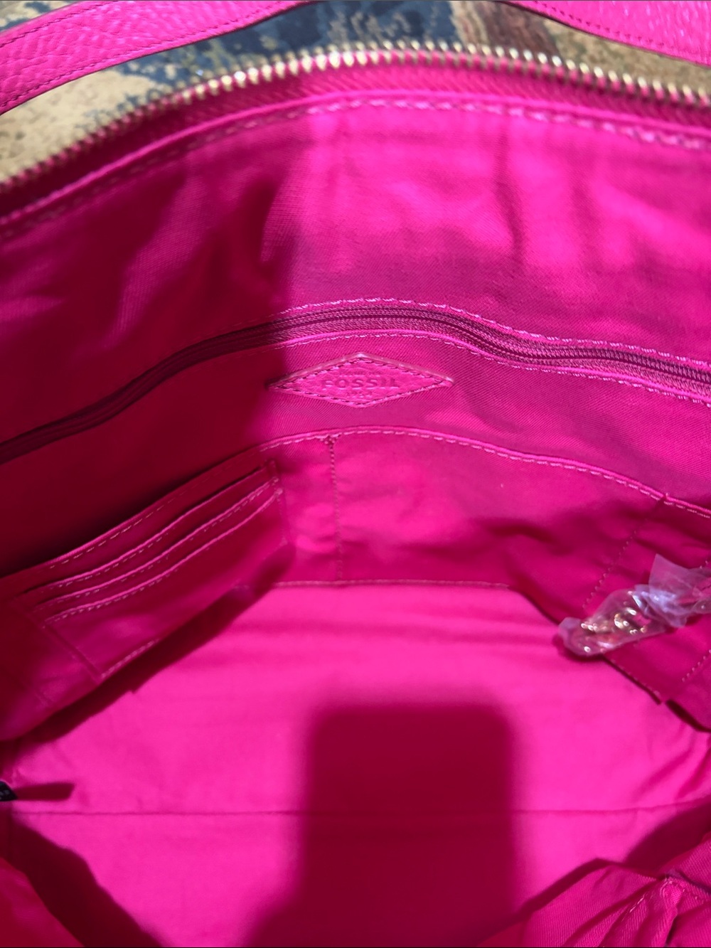 Fossil Hot Pink Leather Shoulder Tote - Picture 4 of 7